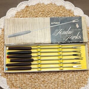 Vintage 6-Piece Stainless Steel Fondue Forks Original Box